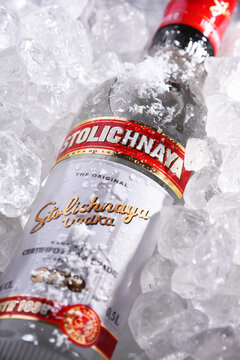 Bottle Of Stolichnaya Vodka In Crushed Ice