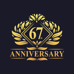 67 years Anniversary Logo, Luxury floral golden 67th anniversary logo.