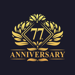 77 years Anniversary Logo, Luxury floral golden 77th anniversary logo.