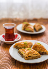Turkish sweet baklava on plate.