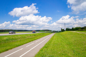 Highway car empty road in summer