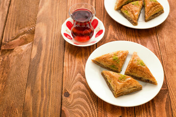 Turkish sweet baklava on plate.