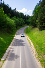 Asphalt road through summer green forest