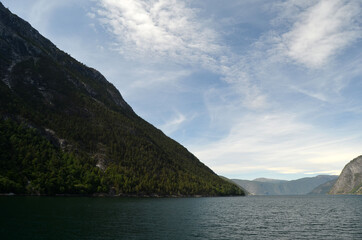 Sognefjord, Norway, Scandinavia. View from the board of Flam - Bergen ferry.