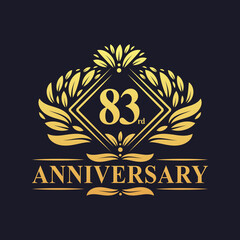 83 years Anniversary Logo, Luxury floral golden 83rd anniversary logo.