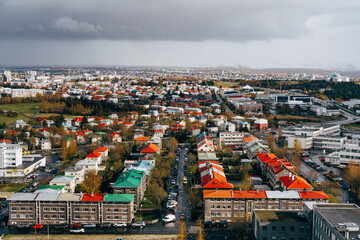 Reykjavik skyline, the capital city of Iceland. Extra wide panoramic photo