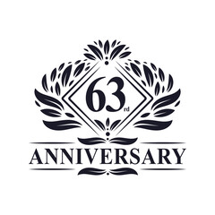63 years Anniversary Logo, Luxury floral 63rd anniversary logo.