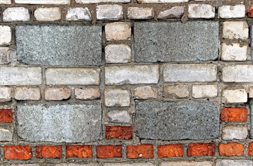 Texture of old brickwork with  silicate block in the mud