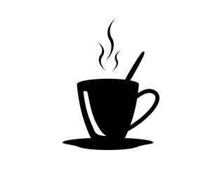 Vector icon cup plate on saucer with hot tea or coffee on a white background.