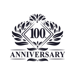 100 years Anniversary Logo, Luxury floral 100th anniversary logo.