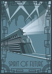 Retro Locomotive Art Deco Style Retro Future Poster