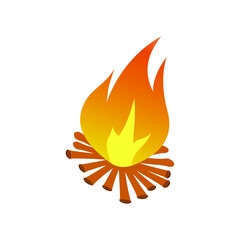 Cartoon fire with firewood.  Vector illustration on a white background.