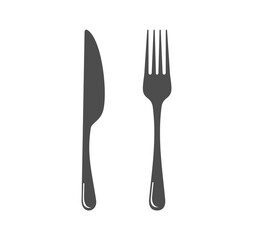 Vector icon of forks and knife in gray on a white background.
