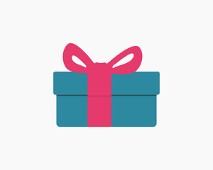 Obraz premium Gift green in the form of a box with a pink bow and ribbon.