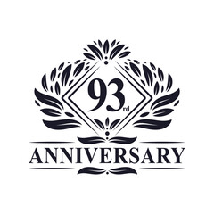 93 years Anniversary Logo, Luxury floral 93rd anniversary logo.