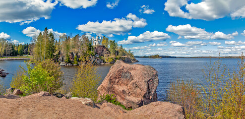 View of the Chapel Ludwigsburg on the island of Ludwigsstein. Monrepos Park. Vyborg. Leningrad region. Russia