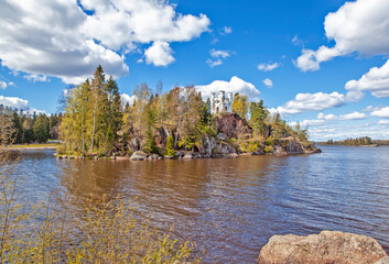 Naklejka premium View of the Chapel Ludwigsburg on the island of Ludwigsstein. Monrepos Park. Vyborg. Leningrad region. Russia