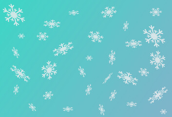 Flying gray snowflakes on a light blue sky background.