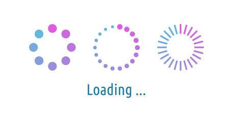 Set of colored progress indicators circles on light background.