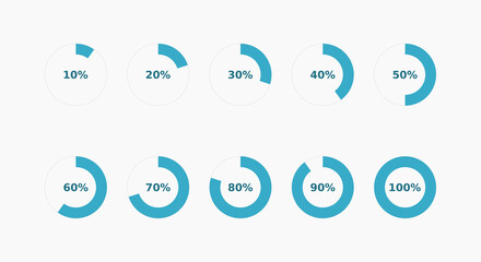 Set of progress indicators circles on light background.