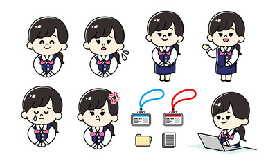 制服姿の事務員女性 イラスト