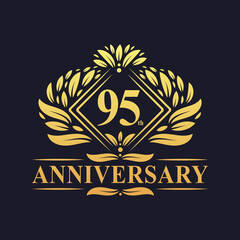 95 years Anniversary Logo, Luxury floral golden 95th anniversary logo.