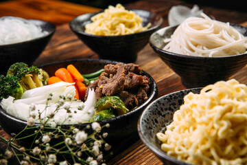 Ingredients for cooking Asian cuisine noodles 
