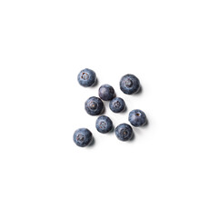 Top down view of blueberries isolated on white background.