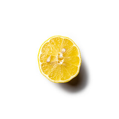 Top down view of a lemon isolated on white background.