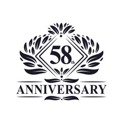 58 years Anniversary Logo, Luxury floral 58th anniversary logo.