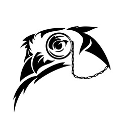 wise eagle owl wearing monocle eye glass - academic bookworm animal black and white vector portrait outline - obrazy, fototapety, plakaty