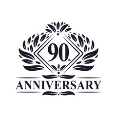 90 years Anniversary Logo, Luxury floral 90th anniversary logo.