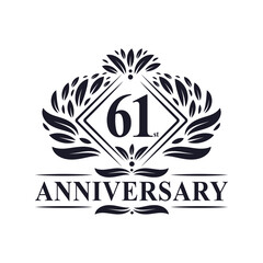 61 years Anniversary Logo, Luxury floral 61st anniversary logo.