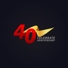 40 Years Anniversary Celebration Elegant Gold Ribbon Vector Template Design Illustration