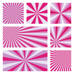 Artistic sunburst background collection. Abstract covers with radial rays. Creative vector illustration.