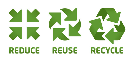 Vector reduce reuse recycle symbol set. Green icons on white background