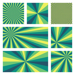 Amazing sunburst background collection. Abstract covers with radial rays. Appealing vector illustration.