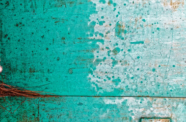 Texture old turquoise white paint on a metal surface