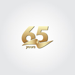 65 Years Anniversary Celebration Gold Ribbon Vector Template Design Illustration