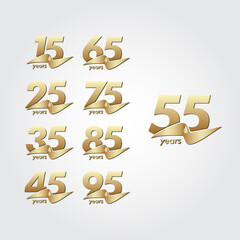 55 Years Anniversary Celebration Gold Ribbon Vector Template Design Illustration