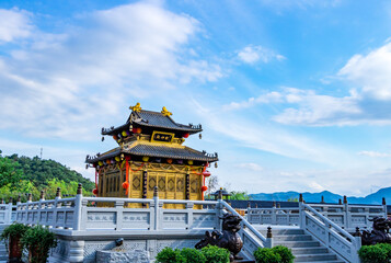 June 5, 2020, Ningbo, China. The temple of Dongqian Lake in Ningbo.