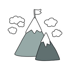 Mountains with clouds.  Doodle stock illustration