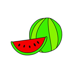 Hand drawn stock vector illustration, in doodle style. Watermelon red-green.