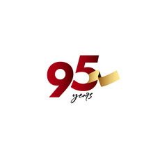 95 Years Anniversary Celebration Gold Ribbon Vector Template Design Illustration
