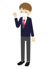 Illustration of a male  high school student wearing a mask (whole body)