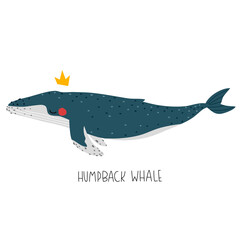 cute whale illustration isolated on white background for children designs. Vector whale illustration