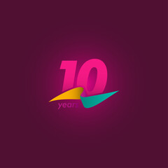 10 Years Anniversary Celebration Purple Ribbon Vector Template Design Illustration