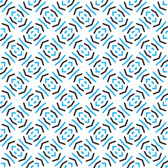 Vector seamless pattern texture background with geometric shapes, colored in blue, black, white colors.