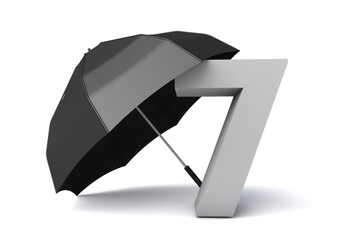 3D illustration of number 7 with umbrella