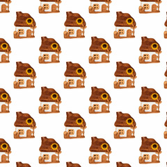 Pattern with a house. Toy house on a white background.